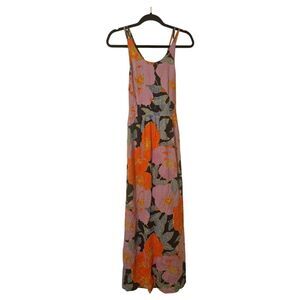 LOFT Floral Purple And Orange Maxi Spaghetti Strap Dress - Size 2